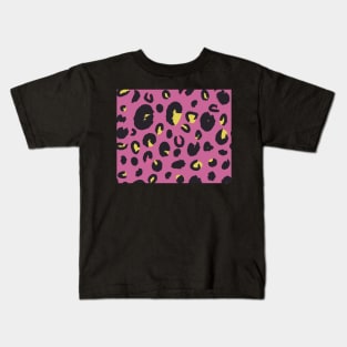 Black and Yellow Leopard on Purple Kids T-Shirt